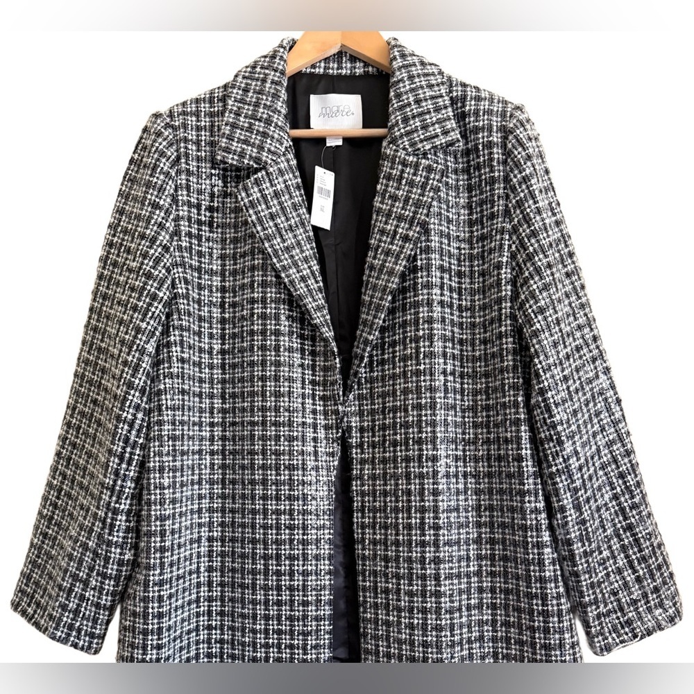 Anthropologie Black and White Tweed Coat - Picture 3 of 12